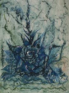 Rosa azul. Ligia Sandino. Técnica: colagraf, 2004.